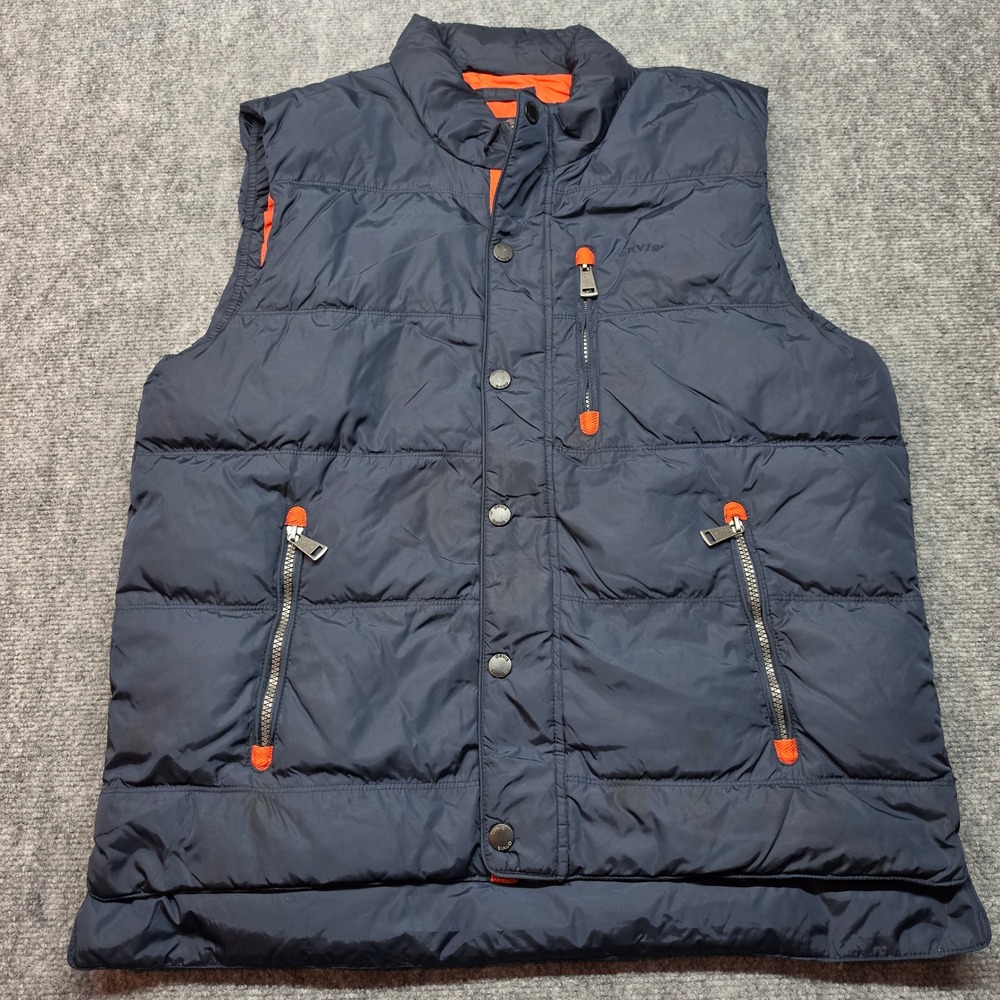 Orvis Mens Essex Down Vest Navy Blue Puffer Quilted Insulated Mock Neck Medium